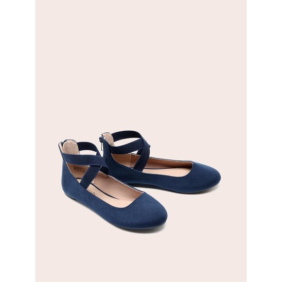 Dream Pairs Women Navy Faux Suede Flats Comfortable Elastic Ankle Straps Shoes - Picture 5 of 8